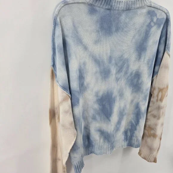 Michael Stars Blue Tan Tie Dye Cotton Sweater – Size M Colorblock Crop Pullover - Picture 8 of 8